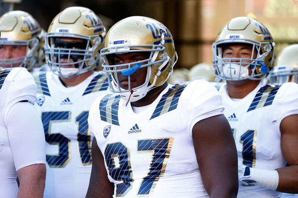 Defensive lineman Kenny Clark #97 of the UCLA Bruins prepares to take the field before the college football game against the Arizona Wildcats at Arizona Stadium on September 26, 2015 in Tucson, Arizona. (Sept. 25, 2015 - Source: Christian Petersen/Getty Images North America) 