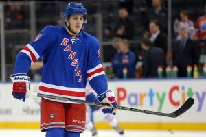 Dec 15, 2015; New York, NY, USA; New York Rangers defenseman Brady Skjei (76) warms up before a game against the Edmonton Oilers at Madison Square Garden. Mandatory Credit: Brad Penner-USA TODAY Sports