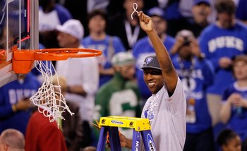 INDIANAPOLIS - APRIL 05: Nolan Smith of the Duke Blue Devils celebrates after he cut down a piece of the net following their 61-59 win against the Butler Bulldogs during the 2010 NCAA Division I Men's Basketball National Championship game at Lucas Oil St