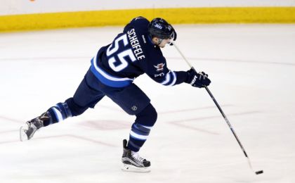 Apr 1, 2016; Winnipeg, Manitoba, CAN; Winnipeg Jets center Mark Scheifele (55) warms up before a game against the Chicago Blackhawks at MTS Centre. Mandatory Credit: Bruce Fedyck-USA TODAY Sports