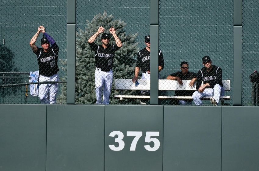 Members of the Colorado Rockies bullpen
