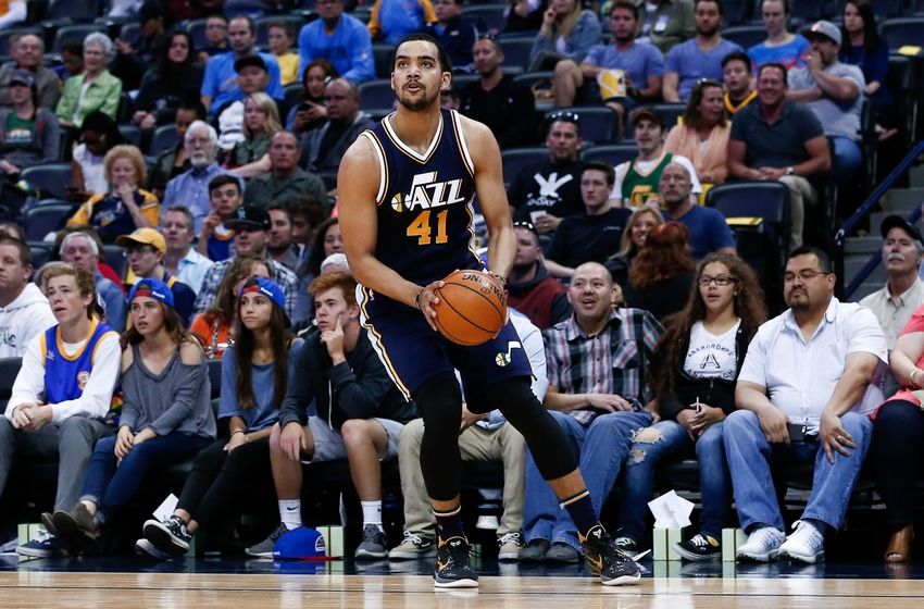 Apr 10, 2016; Denver, CO, USA; Utah Jazz forward Trey Lyles (41) controls the ball in the second quarter against the Denver Nuggets at the Pepsi Center. Mandatory Credit: Isaiah J. Downing-USA TODAY Sports