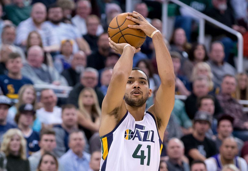 Jan 10, 2017; Salt Lake City, UT, USA; Utah Jazz forward Trey Lyles (41) shoots the ball during the second half against the Cleveland Cavaliers at Vivint Smart Home Arena. The Jazz won 100-92. Mandatory Credit: Russ Isabella-USA TODAY Sports