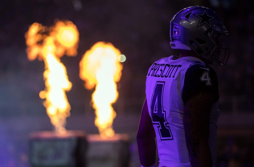 Dec 1, 2016; Minneapolis, MN, USA; Dallas Cowboys quarterback Dak Prescott (4) looks on prior to the game against the Minnesota Vikings at U.S. Bank Stadium. The Cowboys defeated the Vikings 17-15. Mandatory Credit: Brace Hemmelgarn-USA TODAY Sports