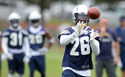 Jun 14, 2016; San Diego, CA, USA; San Diego Chargers cornerback Casey Hayward (26) catches a pass during minicamp at Charger Park. Mandatory Credit: Jake Roth-USA TODAY Sports