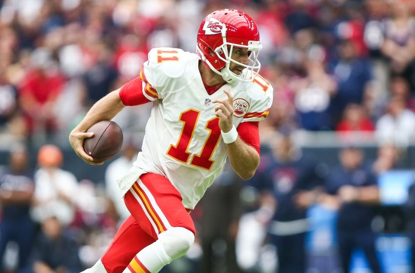 Sep 18, 2016; Houston, TX, USA; Kansas City Chiefs quarterback Alex Smith (11) runs with the ball during the game against the Houston Texans at NRG Stadium. Mandatory Credit: Troy Taormina-USA TODAY Sports