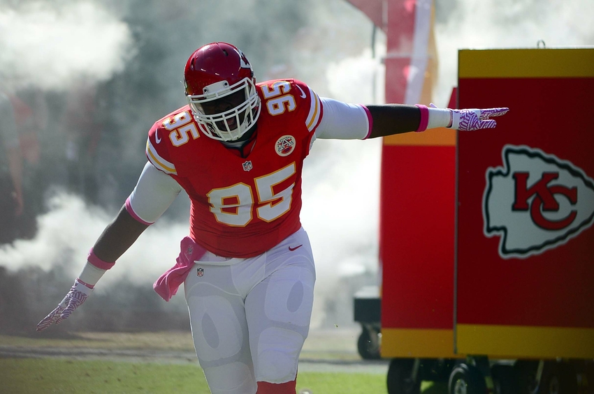 Oct 23, 2016; Kansas City, MO, USA; Kansas City Chiefs defensive tackle Chris Jones (95) is introduced prior to a game against the New Orleans Saints at Arrowhead Stadium. The Chiefs won 27-21. Mandatory Credit: Jeff Curry-USA TODAY Sports