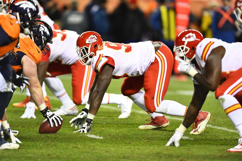 Nov 27, 2016; Denver, CO, USA; Kansas City Chiefs defensive tackle Rakeem Nunez-Roches (99) in the fourth quarter against the Denver Broncosat Sports Authority Field at Mile High. Mandatory Credit: Ron Chenoy-USA TODAY Sports
