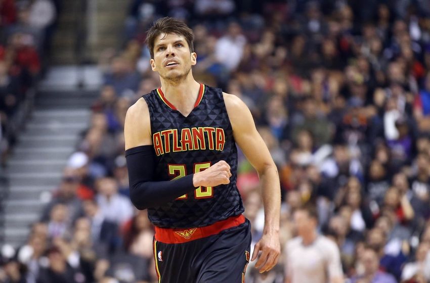 Mar 10, 2016; Toronto, Ontario, CAN; Atlanta Hawks guard Kyle Korver (26) celebrates after making a three-pointer against the Toronto Raptors at Air Canada Centre. Mandatory Credit: Tom Szczerbowski-USA TODAY Sports