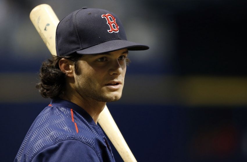 Sep 23, 2016; St. Petersburg, FL, USA; Boston Red Sox left fielder Andrew Benintendi (40) works out prior to the game against the Tampa Bay Rays at Tropicana Field. Mandatory Credit: Kim Klement-USA TODAY Sports