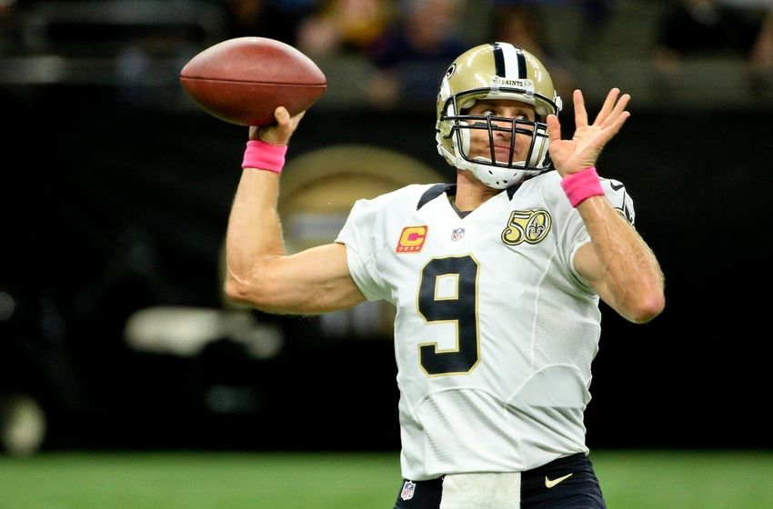 Oct 16, 2016; New Orleans, LA, USA; New Orleans Saints quarterback Drew Brees (9) before a game against the Carolina Panthers at the Mercedes-Benz Superdome. Mandatory Credit: Derick E. Hingle-USA TODAY Sports