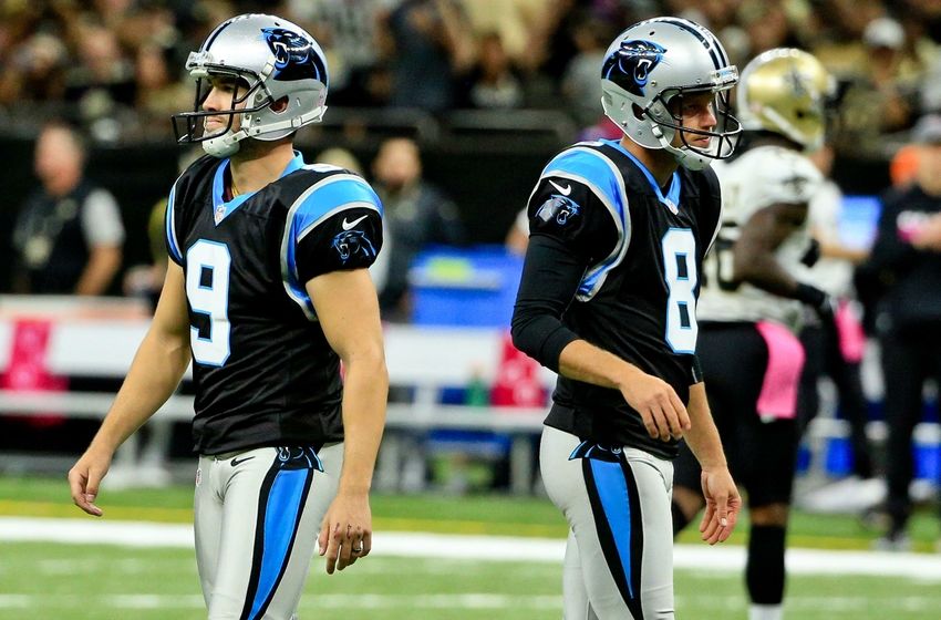 Oct 16, 2016; New Orleans, LA, USA; Carolina Panthers kicker Graham Gano (9) reacts after missing an extra point during the fourth quarter of a game at the Mercedes-Benz Superdome. The Saints defeated the Panthers 41-38. Mandatory Credit: Derick E. Hingle-USA TODAY Sports