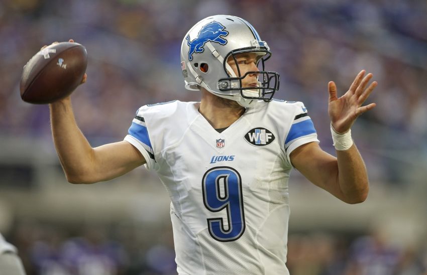 Nov 6, 2016; Minneapolis, MN, USA; Detroit Lions quarterback Matthew Stafford (9) passes against the Minnesota Vikings in the fourth quarter at U.S. Bank Stadium. The Lions won 22-16 in overtime. Mandatory Credit: Bruce Kluckhohn-USA TODAY Sports