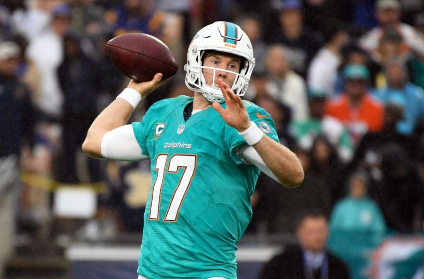 Nov 20, 2016; Los Angeles, CA, USA; Miami Dolphins quarterback Ryan Tannehill (17) passes against the Los Angeles Rams during the second half of a NFL football game at Los Angeles Memorial Coliseum. Mandatory Credit: Kirby Lee-USA TODAY Sports