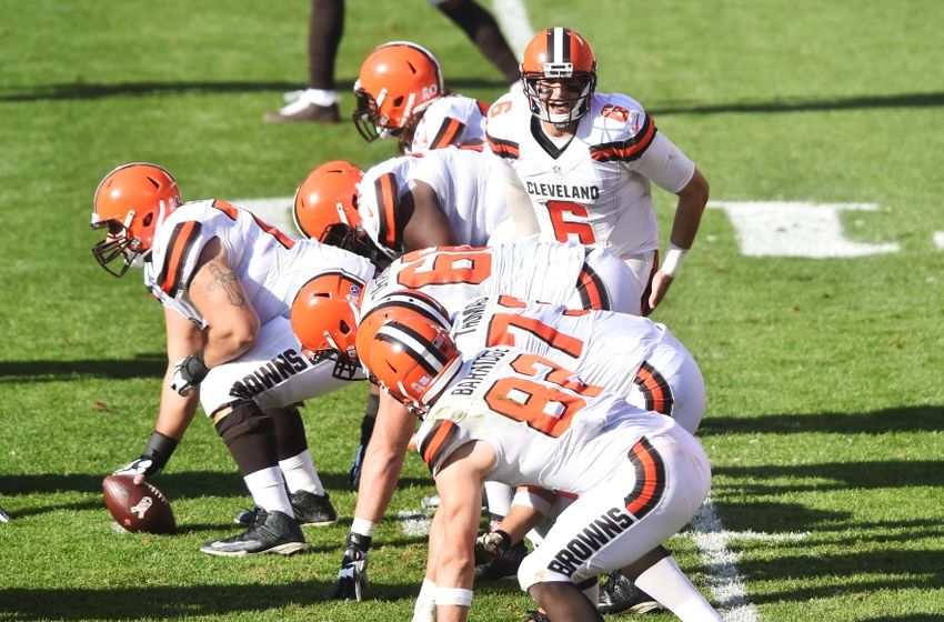 Nov 6, 2016; Cleveland, OH, USA; Cleveland Browns quarterback Cody Kessler (6) calls a play during the second quarter against the Dallas Cowboys at FirstEnergy Stadium. Mandatory Credit: Ken Blaze-USA TODAY Sports