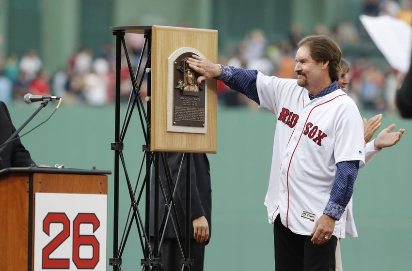 May 26, 2016; Boston, MA, USA; Former Red Sox player Wade Boggs is honored with the retiring of his uniform number 26 before the start of the game against the Colorado Rockies at Fenway Park. Mandatory Credit: David Butler II-USA TODAY Sports