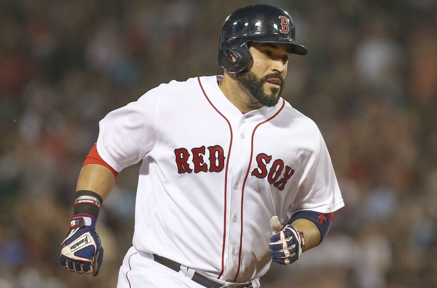 Aug 13, 2016; Boston, MA, USA; Boston Red Sox catcher Sandy Leon (3) rounds the bases after hitting a home run against the Arizona Diamondbacks during the fifth inning at Fenway Park. Mandatory Credit: Mark L. Baer-USA TODAY Sports