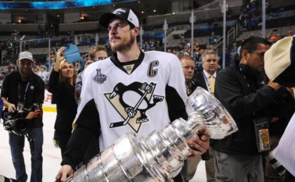 Jun 12, 2016; San Jose, CA, USA; Pittsburgh Penguins center Sidney Crosby (87) holds the Stanley Cup after defeating the San Jose Sharks in game six of the 2016 Stanley Cup Final at SAP Center at San Jose. Mandatory Credit: Gary A. Vasquez-USA TODAY Sports