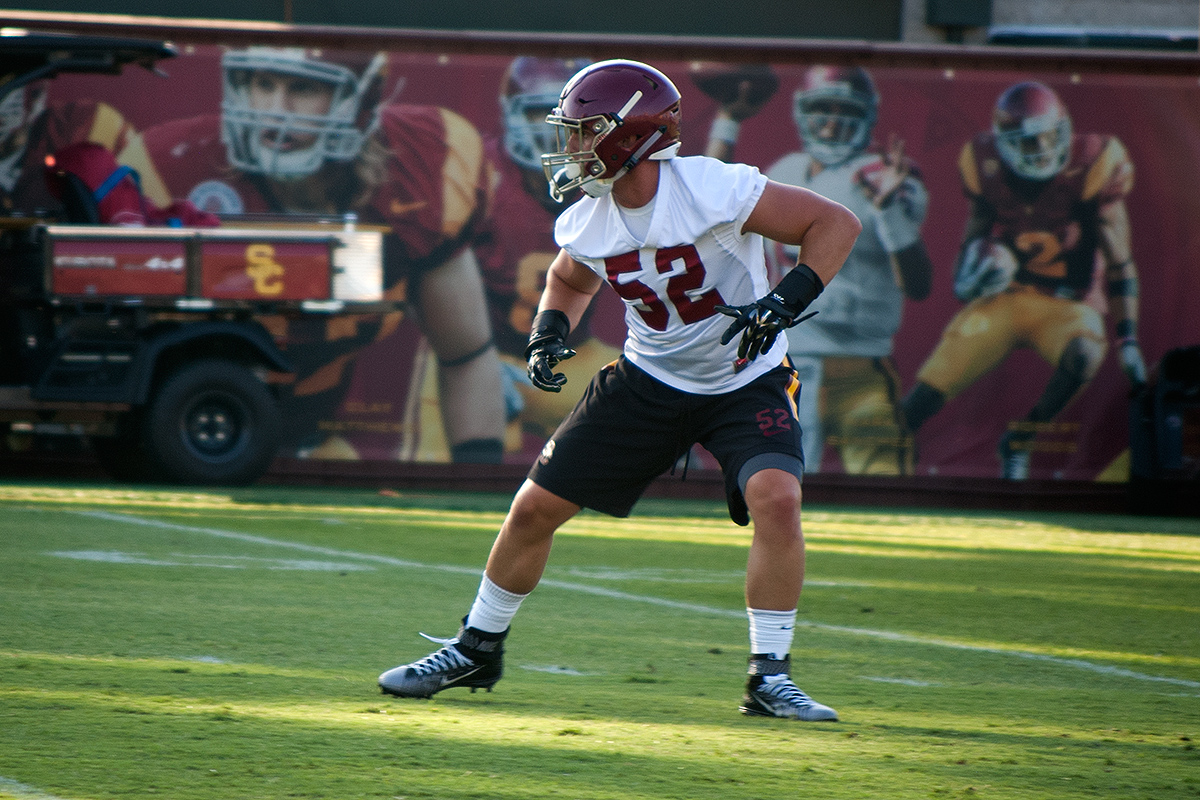 USC football linebacker Christian Herrera practices at Howard Jones Field.