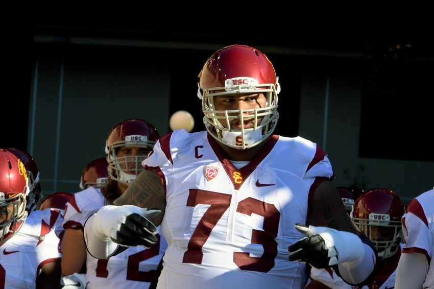 Sep 17, 2016; Stanford, CA, USA; USC Trojans offensive tackle Zach Banner (73) prepares to enter the field prior to a NCAA football game against the Stanford Cardinal at Stanford Stadium. Mandatory Credit: Kirby Lee-USA TODAY Sports