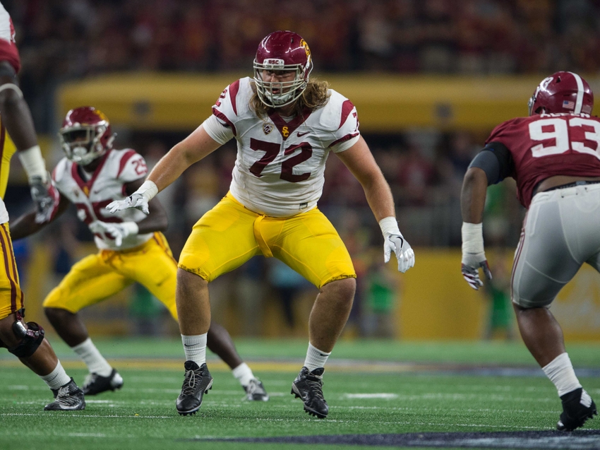Sep 3, 2016; Arlington, TX, USA; USC USC Trojans offensive tackle Chad Wheeler (72) in action during the game against the Alabama Crimson Tide at AT&T Stadium. Alabama defeats USC 52-6. Mandatory Credit: Jerome Miron-USA TODAY Sports