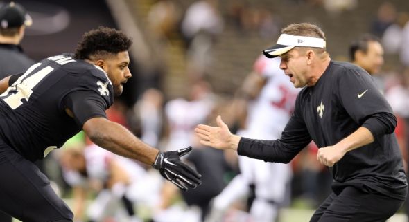 New Orleans Saints head coach Sean Payton and defensive end Cam Jordan