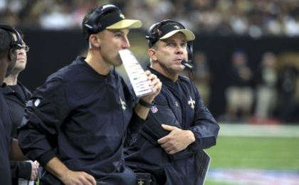 Sep 11, 2016; New Orleans, LA, USA; New Orleans Saints head coach Sean Payton and defensive coordinator Dennis Allen look on during the second quarter of a game against the Oakland Raiders at the Mercedes-Benz Superdome. Mandatory Credit: Derick E. Hingle-USA TODAY Sports