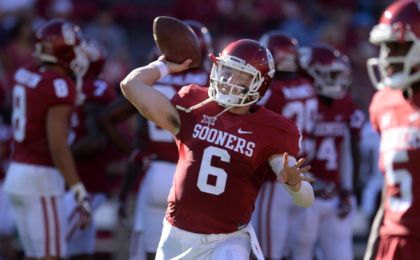 Sep 10, 2016; Norman, OK, USA; Oklahoma Sooners quarterback Baker Mayfield (6) warms up prior to action against the Louisiana Monroe Warhawks at Gaylord Family - Oklahoma Memorial Stadium. Mandatory Credit: Mark D. Smith-USA TODAY Sports