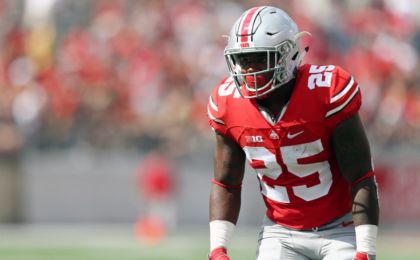 Sep 10, 2016; Columbus, OH, USA; Ohio State Buckeyes running back Mike Weber (25) against the Tulsa Golden Hurricane at Ohio Stadium. Ohio State won 48-3. Mandatory Credit: Aaron Doster-USA TODAY Sports