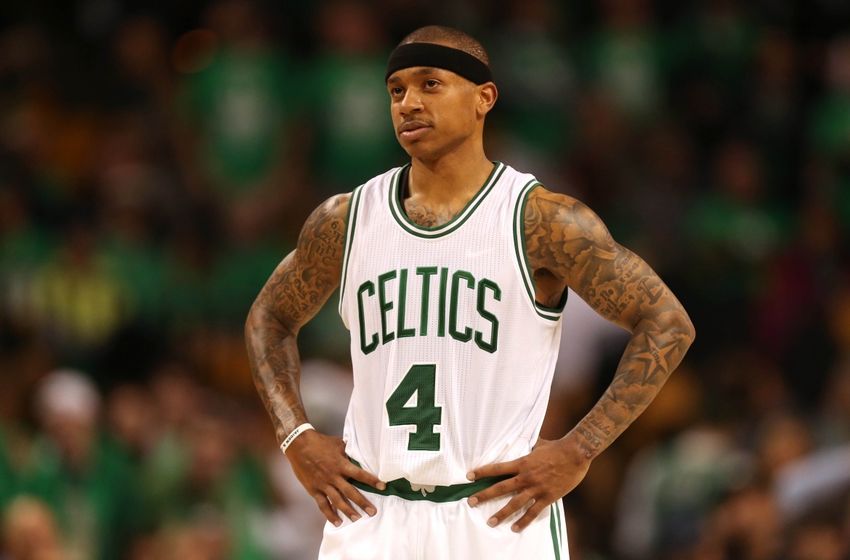 Apr 28, 2016; Boston, MA, USA; Boston Celtics guard Isaiah Thomas (4) reacts against the Atlanta Hawks during the second half in game six of the first round of the NBA Playoffs at TD Garden. Mandatory Credit: Mark L. Baer-USA TODAY Sports