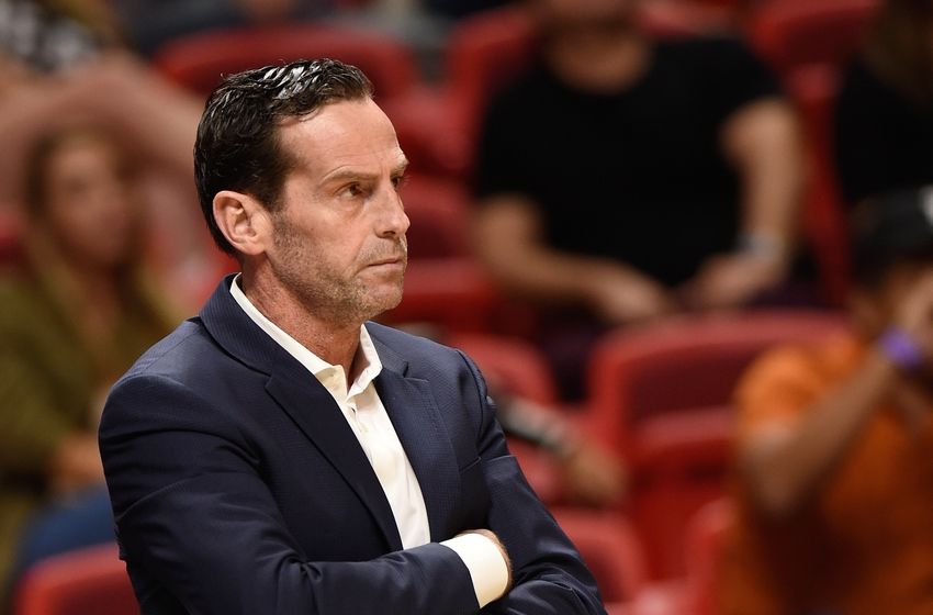 Oct 11, 2016; Miami, FL, USA; Brooklyn Nets head coach Kenny Atkinson looks on during the second half against the Miami Heat at American Airlines Arena. Mandatory Credit: Steve Mitchell-USA TODAY Sports
