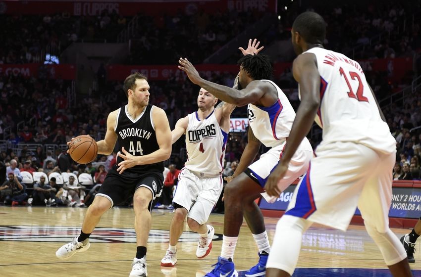 Nov 14, 2016; Los Angeles, CA, USA; Brooklyn Nets guard Bojan Bogdanovic (44) dribbles the ball against the Los Angeles Clippers in the second half of a NBA basketball game at Staples Center. Mandatory Credit: Richard Mackson-USA TODAY Sports