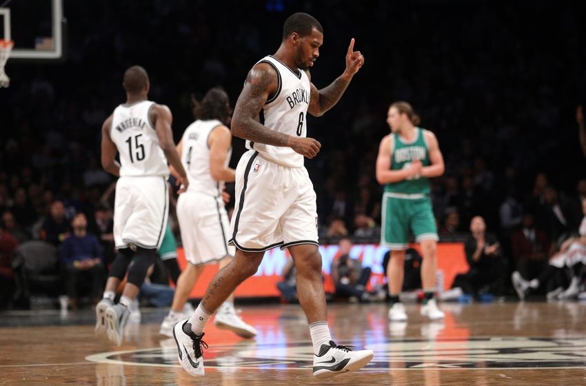 Nov 23, 2016; Brooklyn, NY, USA; Brooklyn Nets shooting guard Sean Kilpatrick (6) reacts during the fourth quarter against the Boston Celtics at Barclays Center. Mandatory Credit: Brad Penner-USA TODAY Sports