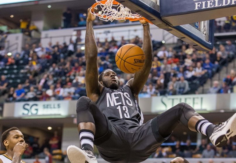 Nov 25, 2016; Indianapolis, IN, USA; Brooklyn Nets forward Anthony Bennett (13) slam dunks the ball in the second half of the game against the Indiana Pacers at Bankers Life Fieldhouse. The Indiana Pacers beat the Brooklyn Nets 118-97. Mandatory Credit: Trevor Ruszkowski-USA TODAY Sports