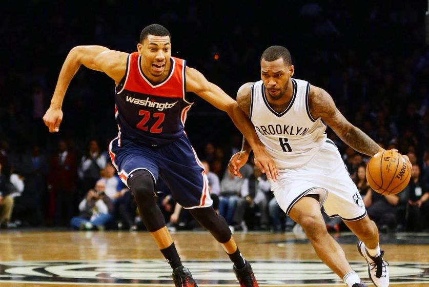 Dec 5, 2016; Brooklyn, NY, USA; Brooklyn Nets guard sean Kilpatrick (6) dribbles the ball while being defended by Washington Wizards forward Otto Porter Jr. (22) during the second half at Barclays Center. The Wizards won 118-113. Mandatory Credit: Andy Marlin-USA TODAY Sports