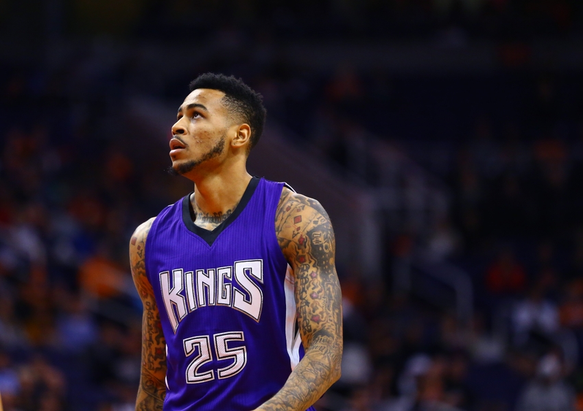 Nov 4, 2015; Phoenix, AZ, USA; Sacramento Kings forward Eric Moreland (25) against the Phoenix Suns at Talking Stick Resort Arena. The Suns defeated the Kings 118-97. Mandatory Credit: Mark J. Rebilas-USA TODAY Sports