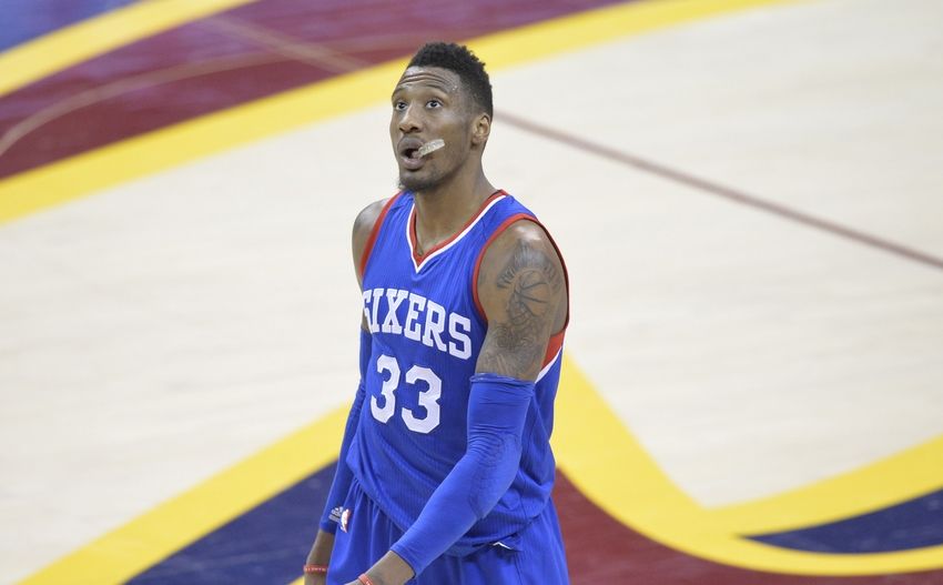 Mar 29, 2015; Cleveland, OH, USA; Philadelphia 76ers forward Robert Covington (33) walks off the court after an 87-86 loss to the Cleveland Cavaliers at Quicken Loans Arena. Mandatory Credit: David Richard-USA TODAY Sports