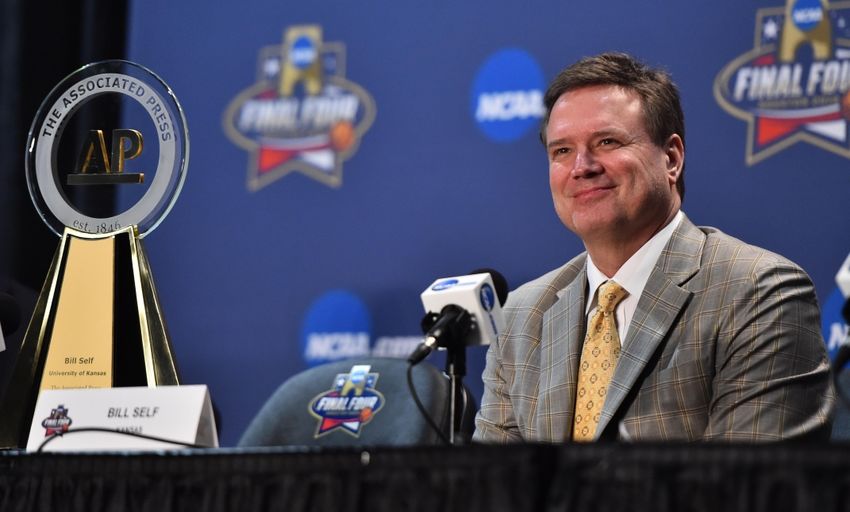 Mar 31, 2016; Houston, TX, USA; Kansas Jayhawks head coach Bill Self speaks to media during a press conference at NRG Stadium. Mandatory Credit: Bob Donnan-USA TODAY Sports