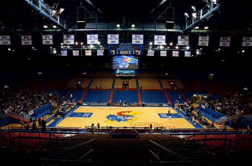 Feb 3, 2016; Lawrence, KS, USA; An overall view of Allen Fieldhouse before the game between the Kansas State Wildcats and Kansas Jayhawks. Mandatory Credit: John Rieger-USA TODAY Sports