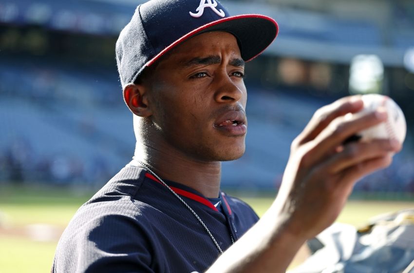 Apr 23, 2016; Atlanta, GA, USA; Atlanta Braves center fielder Mallex Smith (17) signs autographs for fans before a game against the New York Mets at Turner Field. Mandatory Credit: Jason Getz-USA TODAY Sports