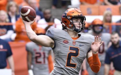Oct 15, 2016; Syracuse, NY, USA; Syracuse Orange quarterback Eric Dungey (2) throws a pass during the first quarter in a game against the Virginia Tech Hokies at the Carrier Dome. Mandatory Credit: Mark Konezny-USA TODAY Sports