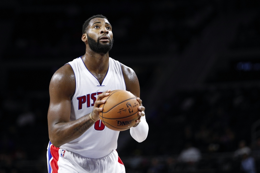Oct 19, 2016; Auburn Hills, MI, USA; Detroit Pistons center Andre Drummond (0) takes a free throw during the third quarter against the Toronto Raptors at The Palace of Auburn Hills. Raptors won 103-92. Mandatory Credit: Raj Mehta-USA TODAY Sports