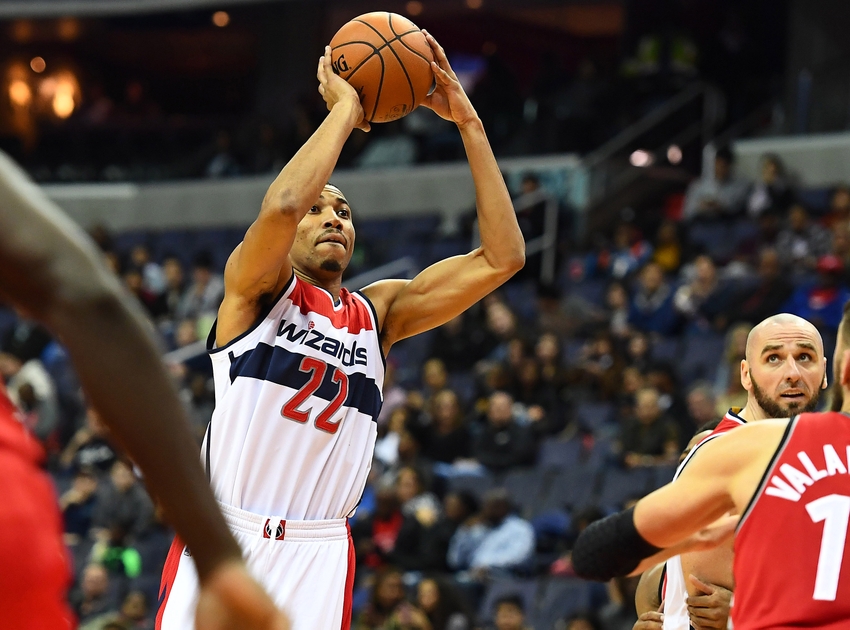 Oct 21, 2016; Washington, DC, USA; Washington Wizards forward Otto Porter Jr. (22) shoots the ball against the Toronto Raptors during the second half at Verizon Center. Mandatory Credit: Brad Mills-USA TODAY Sports