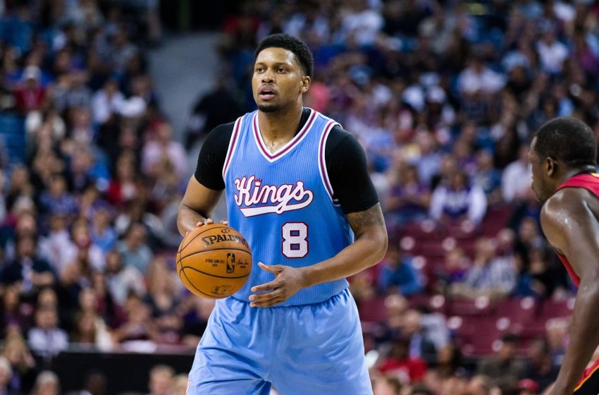 Apr 1, 2016; Sacramento, CA, USA; Sacramento Kings forward Rudy Gay (8) in the game against the Miami Heat in the second quarter at Sleep Train Arena. Miami won 112-106. Mandatory Credit: John Hefti-USA TODAY Sports