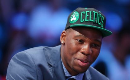 Jun 23, 2016; New York, NY, USA; Guerschon Yabusele is interviewed after being selected as the number sixteen overall pick to the Boston Celtics in the first round of the 2016 NBA Draft at Barclays Center. Mandatory Credit: Brad Penner-USA TODAY Sports