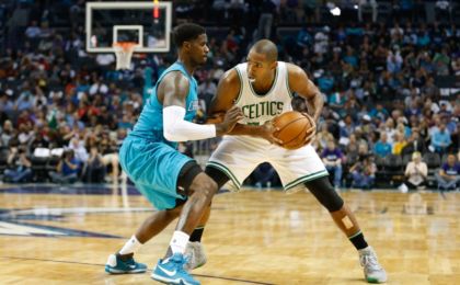 Oct 29, 2016; Charlotte, NC, USA; Boston Celtics center Al Horford (42) looks to drive the ball against Charlotte Hornets forward Marvin Williams (2) in the second half at the Spectrum Center. The Celtics defeated the Hornets 104-98. Mandatory Credit: Jeremy Brevard-USA TODAY Sports