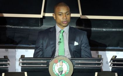 May 17, 2016; New York, NY, USA; Boston Celtics guard Isaiah Thomas represents his team during the NBA draft lottery at New York Hilton Midtown. The Philadelphia 76ers received the first overall pick in the 2016 draft. Mandatory Credit: Brad Penner-USA TODAY Sports