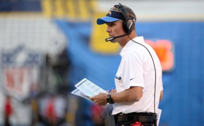 Oct 13, 2016; San Diego, CA, USA; San Diego Chargers head coach Mike McCoy looks on from the sideline during the first half of the game against the Denver Broncos at Qualcomm Stadium. Mandatory Credit: Orlando Ramirez-USA TODAY Sports