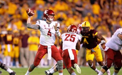 Oct 22, 2016; Tempe, AZ, USA; Washington State Cougars quarterback Luke Falk (4) against the Arizona State Sun Devils at Sun Devil Stadium. Mandatory Credit: Mark J. Rebilas-USA TODAY Sports