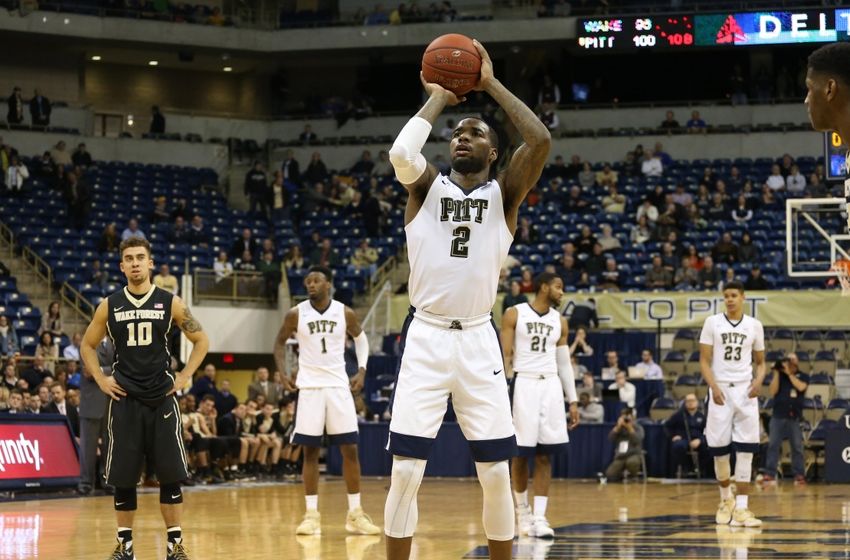 Feb 16, 2016; Pittsburgh, PA, USA; Pittsburgh Panthers forward Michael Young (2) shoots the final free throw point of the game against the Wake Forest Demon Deacons at the Petersen Events Center. PITT won 101- 96 in double overtime. Mandatory Credit: Charles LeClaire-USA TODAY Sports